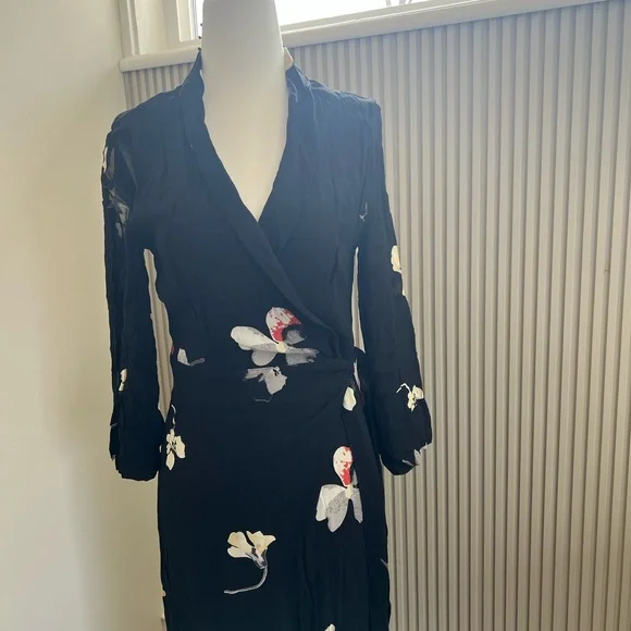 Ganni lorita georgette floral maxi dress 3/4 sleeve black, white and red flowers - Picture 3 of 13